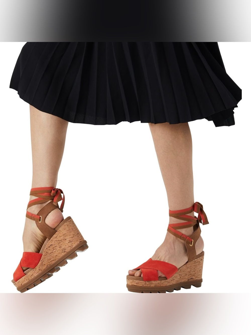 Sorel Size 7.5 Orange Suede Lace-Up Wedge Sandals